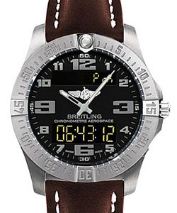 Aerospace Evo Chronograph in Titanium On Brown Calfskin Leather Strap with Black Dial