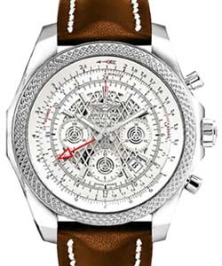 Bentley B04 GMT Chronograph 49mm  in Steel on Brown Calfskin Leather Strap with Silver Skeleton Dial