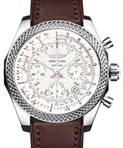 Bentley B06 Chronograph Automatic 44mm in Steel on Brown Leather Strap with Silver Engraved Center Pattern Dial