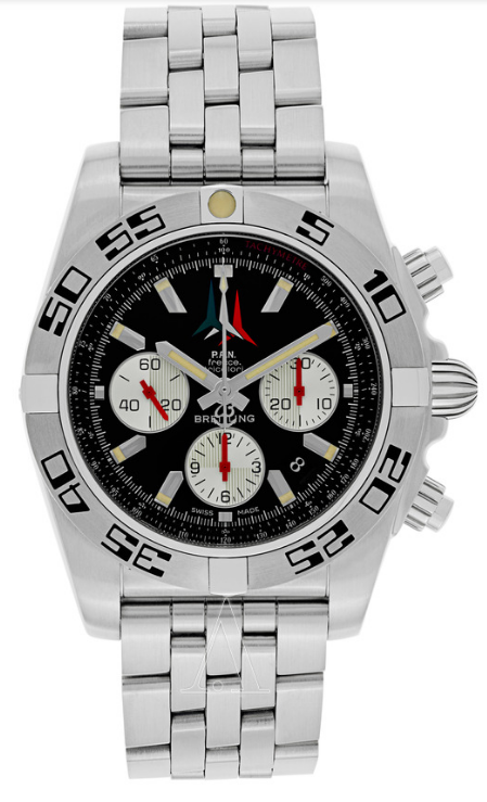 Chronomat 44  Frecce Tricolori Automatic in Steel On Steel Bracelet with Black Dial - Silver Subdials