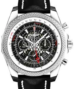 Bentley B04 GMT Chronograph 49mm  in Steel on Black Calfskin Leather Strap with Black Skeleton Dial