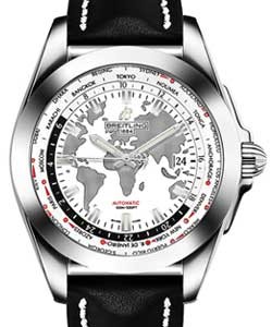 Galactic Unitime 44mm Automatic in Steel on Black Calfskin Leather Strap with White World Map Dial