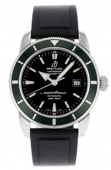 Superocean Heritage 42 Automatic in Steel On Black Rubber Strap with Black Dial - Green Bezel