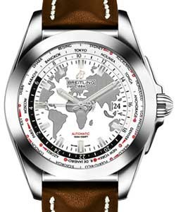 Galactic Unitime 44mm Automatic in Steel on Brown Calfskin Leather Strap with Antarctica White Dial