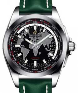 Galactic Unitime 44mm Automatic in Steel on Green Calfskin Leather Strap with Black Dial