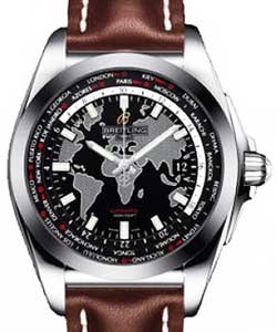 Galactic Unitime 44mm Automatic in Steel on Dark Brown Calfskin Leather Strap with Black Dial