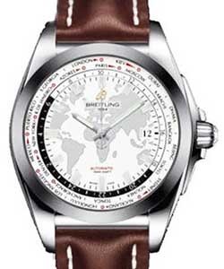 Galactic Unitime 44mm Automatic in Steel on Dark Brown Calfskin Leather Strap with Antarctica White Dial