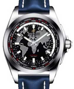 Galactic Unitime 44mm Automatic in Steel on Blue Calfskin Leather Strap with Black Dial