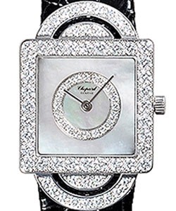 Your Hour H Watch in White Gold with Diamond Case On Black Leather Strap with Diamond Bezel