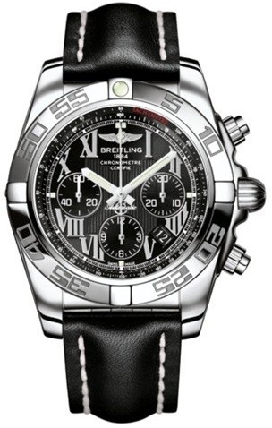 Chronomat B01 Automatic44mm in Steel on Black Calfskin Strap with Black Roman Dial