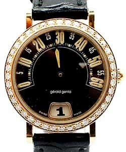 Arena Retro in Yellow Gold with Diamond Bezel on Black Leather Strap with Black and Yellow Dial
