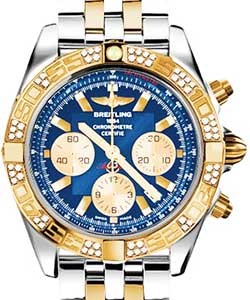 Chronomat 44 in Polished Steel with Rose Gold Diamond Bezel On Steel and Rose Gold Bracelet with Blue Dial and Gold Subdials