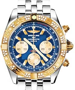 Chronomat 44 in Polished Steel with Rose Gold Diamond Bezel On Steel Bracelet with Blue Dial and Gold Subdials