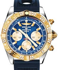 Chronomat 44 in Polished Steel with Rose Gold Diamond Bezel On Blue Ocean Racer Rubber Strap with Blue Dial and Gold Subdials