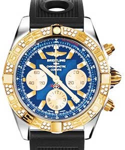 Chronomat 44 in Polished Steel with Rose Gold Diamond Bezel On Black Ocean Racer Rubber Strap with Blue Dial and Gold Subdials
