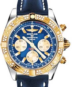 Chronomat 44 in Polished Steel with Rose Gold Diamond Bezel On Blue Calfskin Leather Strap with Blue Dial and Gold Subdials