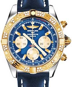 Chronomat 44 in Polished Steel with Rose Gold Diamond Bezel On Blue Calfskin Leather Strap with Blue Dial and Gold Subdials