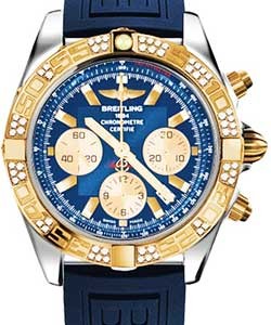 Chronomat 44 in Polished Steel with Rose Gold Diamond Bezel On Blue Diver Pro III Rubber Strap with Blue Dial and Gold Subdials