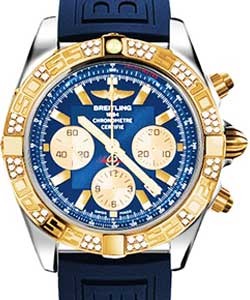 Chronomat 44 in Polished Steel with Rose Gold Diamond Bezel On Blue Diver Pro III Rubber Strap with Blue Dial and Gold Subdials