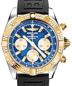 Chronomat 44 in Polished Steel with Rose Gold Diamond Bezel On Black Diver Pro III Rubber Strap with Blue Dial and Gold Subdials