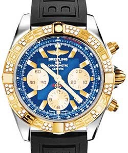 Chronomat 44 in Polished Steel with Rose Gold Diamond Bezel On Black Diver Pro III Rubber Strap with Blue Dial and Gold Subdials