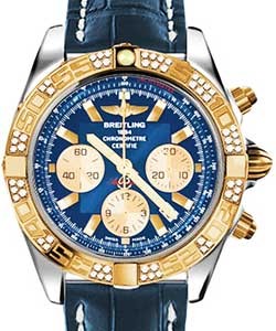 Chronomat 44 in Polished Steel with Rose Gold Diamond Bezel On Blue Crocodile Leather Strap with Blue Dial and Gold Subdials