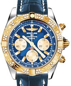Chronomat 44 in Polished Steel with Rose Gold Diamond Bezel On Blue Crocodile Leather Strap with Blue Dial and Gold Subdials