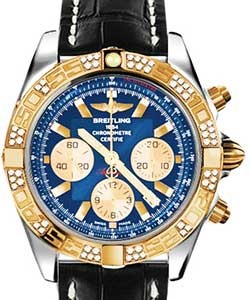 Chronomat 44 in Polished Steel with Rose Gold Diamond Bezel On Black Crocodile Leather Strap with Blue Dial and Gold Subdials