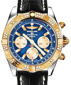 Chronomat 44 in Polished Steel with Rose Gold Diamond Bezel On Black Crocodile Leather Strap with Blue Dial and Gold Subdials