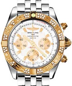 Chronomat 44 in Polished Steel with Rose Gold Diamond Bezel on Steel Bracelet with White Dial and Gold Subdials