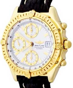 Chronomat 40mm in Yellow Gold on Black Leather Strap with White Dial and Yellow Gold Subdials