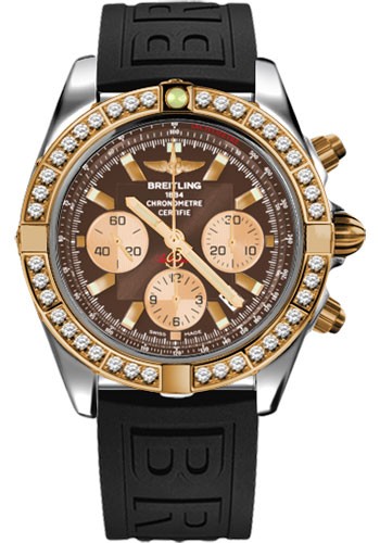 Chronomat 44 in Polished Steel with Rose Gold Diamond Bezel on Black Diver Pro III Rubber Strap with Brown Dial and Gold Subdials