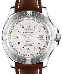 Colt 44mm in Steel On Brown Calfskin Leather Strap with Silver Dial