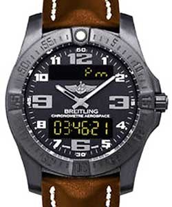  Professional Aerospace Evo 43mm in Black Titanium on Brown Calfskin Leather Strap with Volcano Black Dial