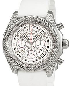 Bentley Barnato Chronograph 42mm Automatic in Steel with Diamonds on White Rubber Strap with Silver Dial