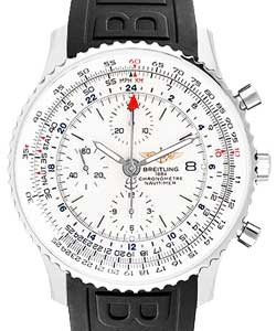 Navitimer World Chronograph 46mm in Steel   on Black Rubber Strap with Silver Dial