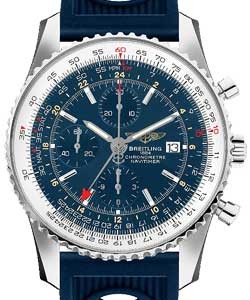 Navitimer World Chronograph 46mm in Steel on Blue Rubber Strap with Blue Dial