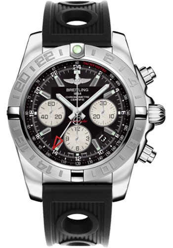 Chronomat GMT Chronograph in Steel On Black Rubber Strap with Black Dial
