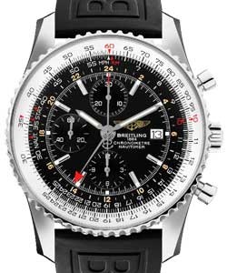Navitimer World Chronograph 46mm in Steel on Black Rubber Strap with Black Dial