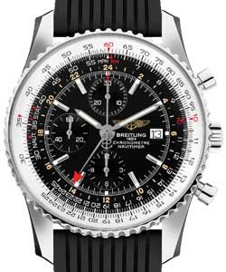 Navitimer World Chronograph 46mm in Steel on Black Lined Rubber Strap with Black Dial