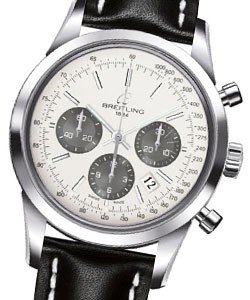 Transocean Chronomatic 43mm in Steel on Black Calfskin leather Strap with Mercury Silver Dial