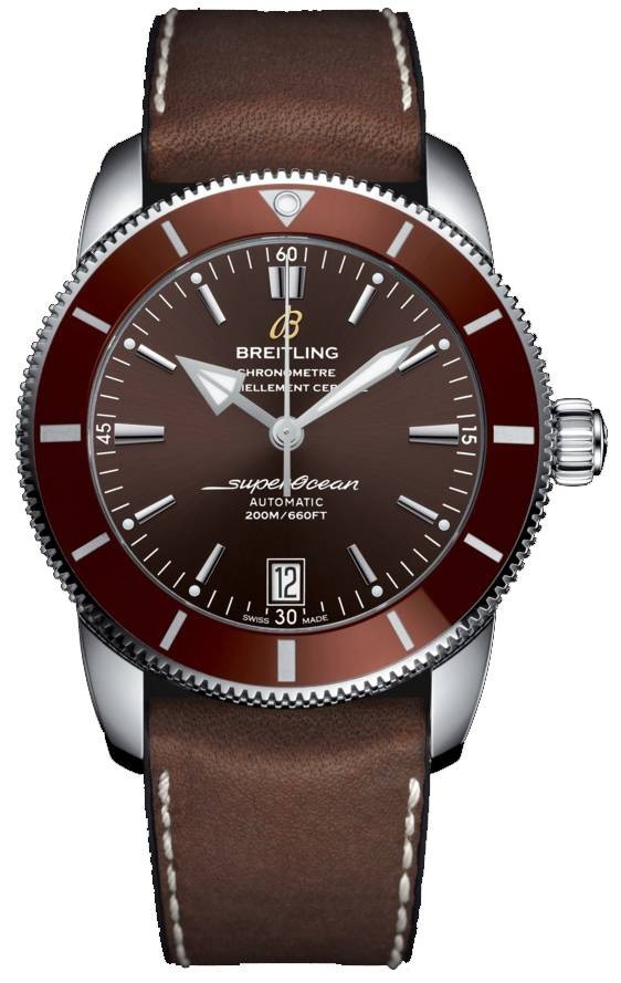Superocean Heritage 42mm Automatic in Steel on Brown Leather Strap with Brown Dial