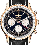 Navitimer 01 Chronograph 43mm in Rose Gold on Black Calfskin Leather Strap with Black Dial - Silver Subdials