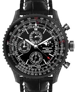 Navitimer 1461 48mm in Black Steel on Black Crocodile Leather Strap with Black Dial