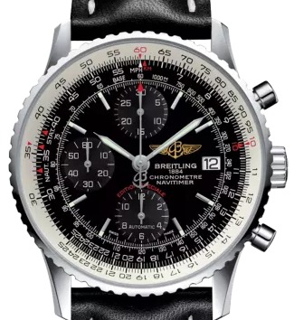 Navitimer Heritage 42mm in Steel on Black Calfskin Leather Strap with Black Dial