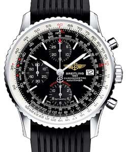 Navitimer Heritage 42mm in Steel on Black Lined Rubber Strap with Black Dial