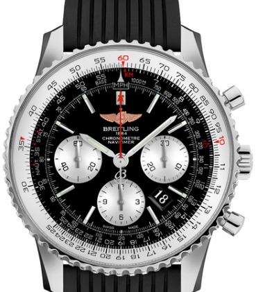 Navitimer 01 Chronograph Automatic in Steel on Black Lined Rubber Strap with Black Dial -Silver Subdials