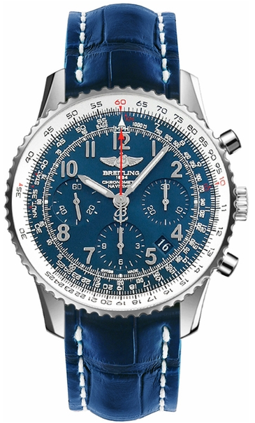 Navitimer 01 Chronograph in Steel on Blue Crocodile Leather Strap with Blue Dial