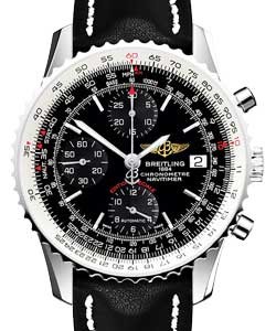 Navitimer Heritage 42mm in Steel on Black Calfskin Leather Strap with Black Dial