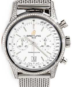 Transocean Chronograph 38mm in Steel with Diamond Bezel on Steel Bracelet with Silver Dial